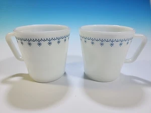 Pyrex Blue Snowflake Garland Mugs Set Of 2 Coffee Cups D Handles Vintage - Picture 1 of 5