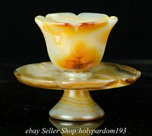 7.6" Old Chinese Natural Agate Hand carved Cup Base chazhan Tea-things - Picture 1 of 9