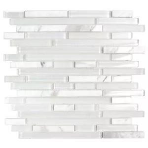 Glass Marble Tile Java Mosaic Linear Interlocking Kitchen Wall Backsplash White - Picture 1 of 7
