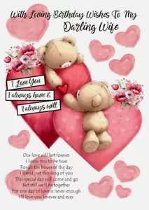 Happy Birthday To My Darling Wife A5 Card for Her Wife Female With Love - Picture 1 of 2