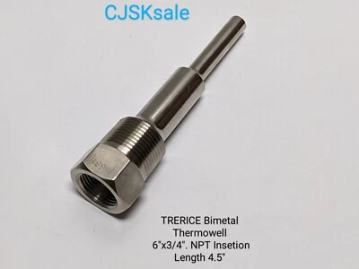 TRERICE Bimetal Thermowell 6"x3/4" NPT Intersection Length 4.5" (NEW). - Image 1 of 4