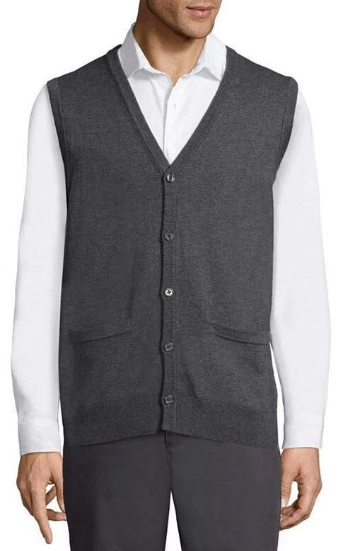 Men's Claiborne Y Neck Sweater Vest Color: Charcoal Gray Htr, Size: S () - Image 1 of 1
