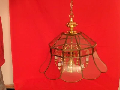  LÁMPARA DE TECHO FREDRICK RAMOND LATÓN BISELADO VIDRIO HECHO EN EE. UU.  Foto 1 de 4