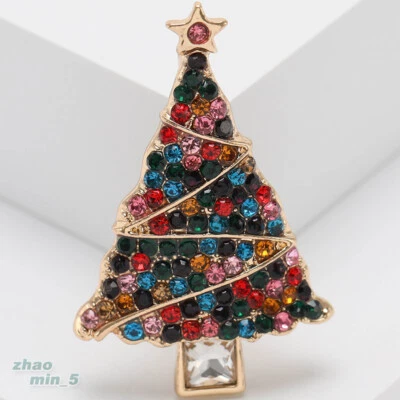Broche de árbol de Navidad colorido broches de estrás de cristal joyería de fiesta Foto 1 de 4
