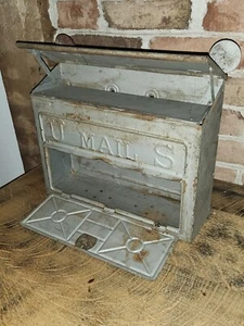 Vintage Mailbox Rare Galvanized Metal Steel Metal 2 Flag U.S. Mail Box 14X10" - Afbeelding 1 van 14