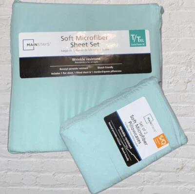 Mainstays Soft Wrinkle Resistant Microfiber Twin/TwinXl Mint Sheet Set & 2 Cases - Image 1 of 4