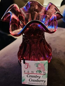 Fenton Country Cranberry gefiederte Vasen handgefertigt mit reinem Gold - Bild 1 von 4