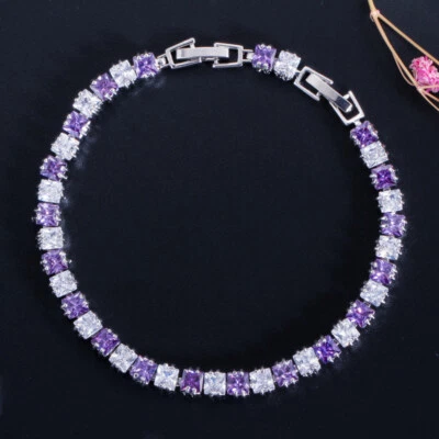 Shiny Silver Plated Small Square Cubic Zirconia Tennis Bracelet Women CZ Jewelry - Image 1 of 4