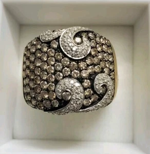 14K Gold Champagne  / Cognac / Chocolate And White Diamond Swirl Ring / Estate - Picture 1 of 11
