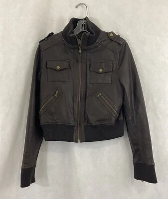 Chaqueta corta de cuero para mujer Tinley Road talla grande marrón Foto 1 de 4