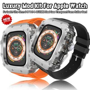 Crystal +Steel Case Rubber Band Mod Kit For Apple Watch Ultra 2 49MM 987 44/45MM - Picture 1 of 46