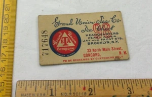 Grand Union Tea Co. 1910er Jahre Tee Scheck Ticket Concord NH VINTAGE - Bild 1 von 2