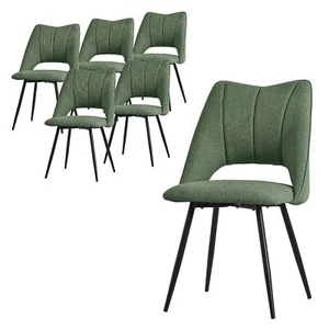 6x sillas de comedor verdes de poliéster asiento ergonómico patas metálicas - Imagen 1 de 7