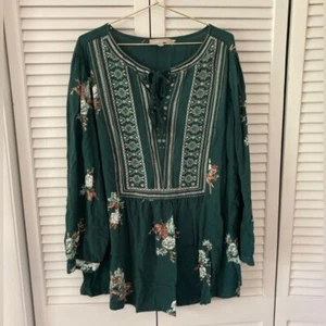 Túnica de rayón adornada verde y blanco Woman Within con cuello babero 22/24 3X - Imagen 1 de 6