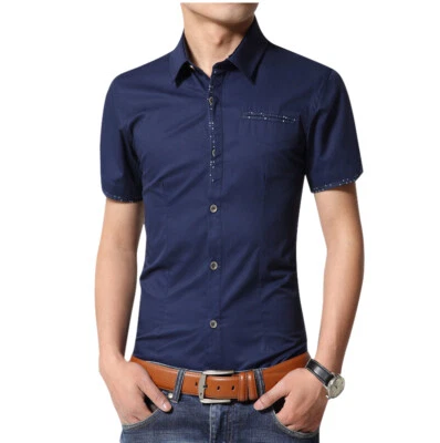 Mens Dress Shirts Short Sleeves Luxury Casual Slim Fit Camisas Multicolor Shirts - Image 1 of 4