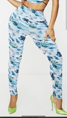 Prettylittlething Shape Leggings Mesh Blue Marble Print Size UK 6 New Tags - Image 1 of 3