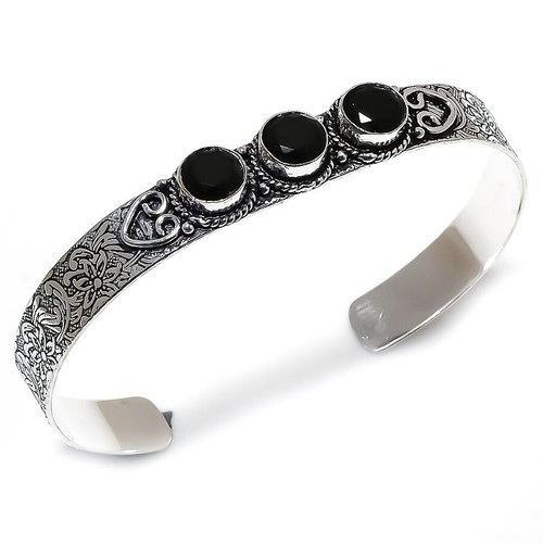 VALENTINO Bracciale Braccialetto Gioielli Argento Sterling 925 Pietra Preziosa Spinello Nero Regolabile