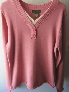 Mountain Lake Small Cardigan Sweater Top Blouse Pink Beige Double Look V-Neck - Picture 1 of 7