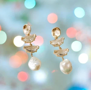 Exquisite Bridal Dangle Earrings with Freshwater Pearls and Glass - Picture 1 of 2