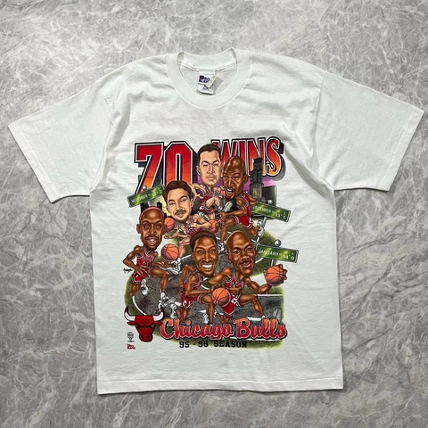 VTG 90s NBA CHICAGO BULLS 1995-1996 CARICATURE T-SHIRT SIZE L PRO PLAYER Cover