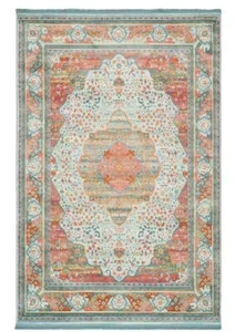Unique Loom Baracoa Turquoise/Coral Fringed Medallion Throw Rug Door Mat 2x3 ft - Picture 1 of 7