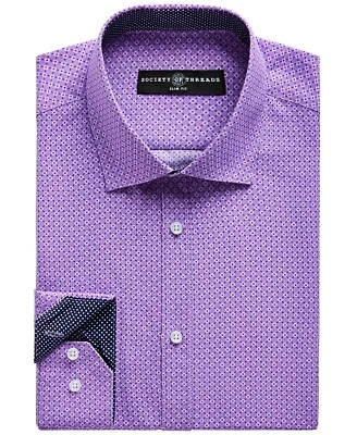 Camisa de vestir Society of Threads para hombre ajustada elástica estampado geográfico púrpura grande Foto 1 de 4