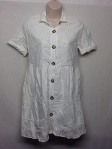 ZARA Textured Ivory Lace Button Up Midi Shirt Dress Size XS Z29B - Picture 1 of 12