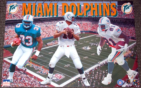 Rare MIAMI DOLPHINS 1996 Poster - DAN MARINO, Karim Abdul-Jabbar, O.J. McDuffie Cover