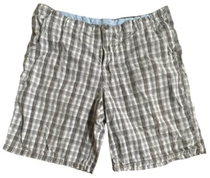 Mens Faded Glory Brown Ivory Checked Plaid Shorts Pockets Belt Loops Size 40 #1 - Picture 1 of 6