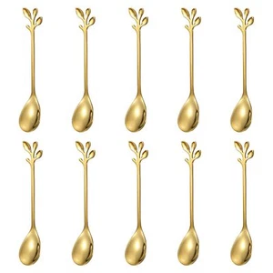 10 PCS Gold Coffee Spoons 4.7 Inch Rose Handle Tea Espresso Dessert Spoon - Picture 1 of 7