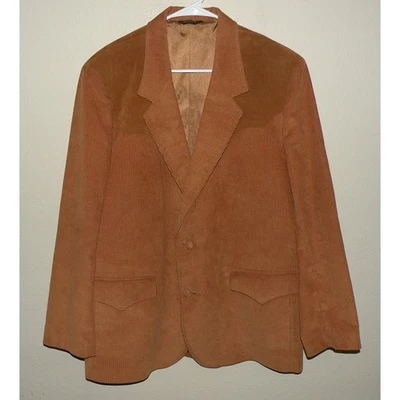 Pioneer Wear Men’s 44 Western Suit Jacket Brown Corduroy Leather Yoke Blazer USA - Image 1 of 3