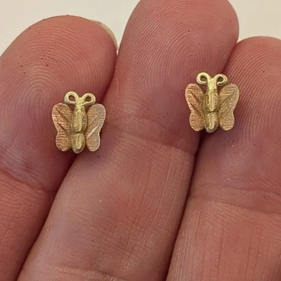 Vintage 14k Two Tone Rose Yellow Gold Butterfly Figural stud Earrings .07 grams - Image 1 of 4