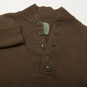 Vintage US Military Pullover Herren mittelbraun Wollpullover Knopfleiste 90s OD - Bild 1 von 9