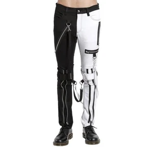 Men's Gothic Pants Threads Reflective Pent Black/White Punck Buckle Trousers - Picture 1 of 4