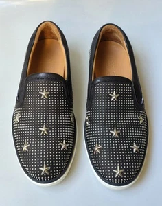 JIMMY CHOO Black Leather Loafers Silver Studs Stars 39 US 6 Shoes Men's - Picture 1 of 12