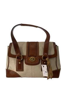 [Ottimo+] Borsa a tracolla Coach 11332 a mano crema cammello marrone oro chiusura girevole - Foto 1 di 9