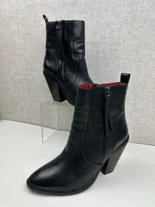 Botas de cuero al tobillo con tacón negro Bronx UK 6 EUR 39 vaquero occidental - Imagen 1 de 10