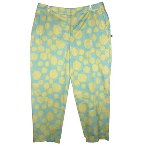 NWT David Brooks Capri Crop Pants Stretch Lemon Print Yellow Blue Pockets Sz 16 - Picture 1 of 10