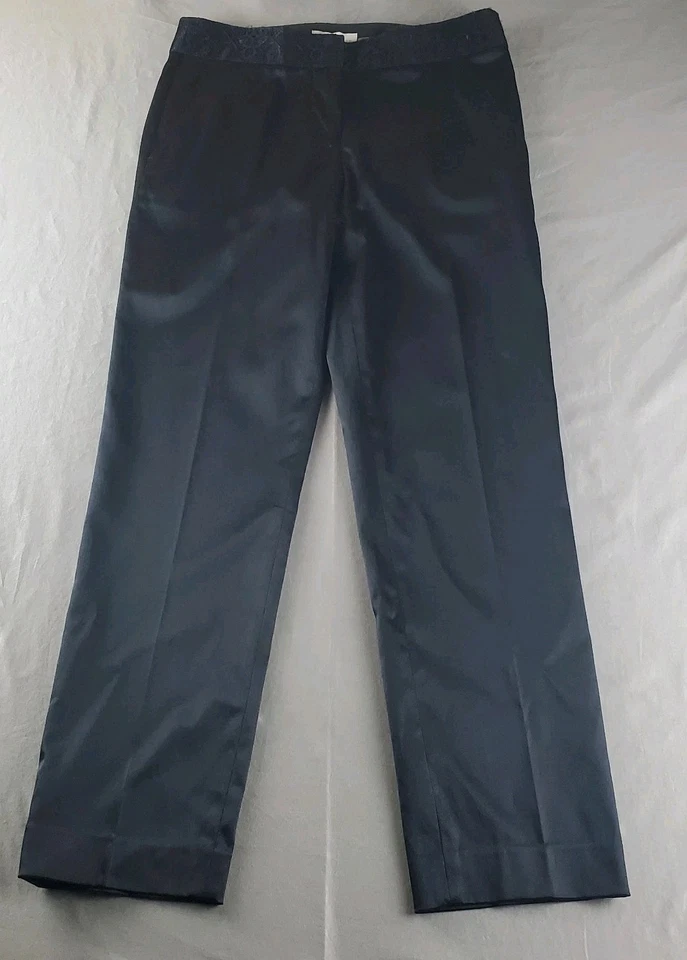 Tory Burch Pants Womens  2 Black Satin Silk Blend Ankle Trouser Classic Preppy - Image 1 of 4