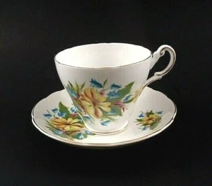 Regency English Bone China Blue and Yellow Flowers Cup & Saucer Set - Picture 1 of 3