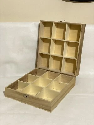 Pine Wooden Storage Box Double Sided Compartments 18 Comps 13.5x26x9.5cm - Image 1 of 4