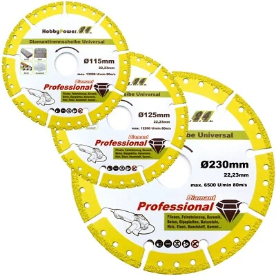 Universal Diamanttrennscheibe Diamantscheibe Holz PVC Beton Metall 115 125 230mm - Bild 1 von 3