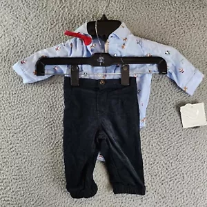 Little Me 3 Piece Bodysuit, Bow Tie & Pants Set Baby Boy's 6 Months Blue/Black~ - Picture 1 of 16