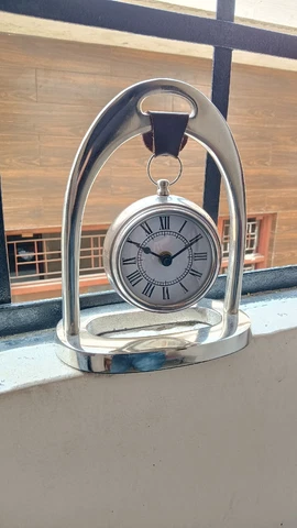 Silver Finish Table Clock Nautical Tabletop Vintage Antique Office Desk Clock Cover