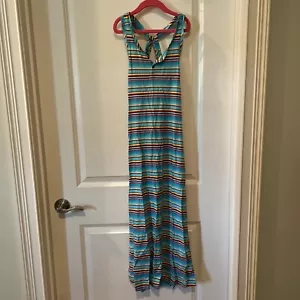 Ralph Lauren Girls Tank Maxi-Dress Teal Blue Striped Size M (8-10) NWT - Picture 1 of 7