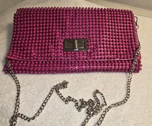 BCBG MAXAZRIA Magenta Beaded X-Body/Clutch Unique Party Purse Bag - Picture 1 of 8