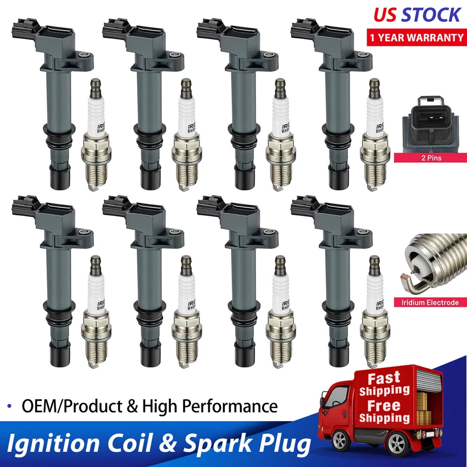 8 Ignition Coils Pack uf297 + Spark Plug For 2006-2007 Mitsubishi Raider 4.7L V8 - Image 1 of 4
