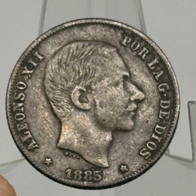 1885 Spanish Colonial Philippines - 20 Centimos / Centavos - 83.5% Silver Coin - Image 1 of 2