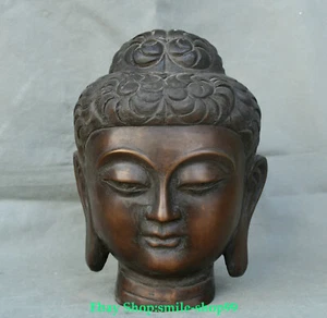 9.4"Old China Dynasty Bronze Sakyamuni Shakyamuni Amitabha Buddha Head Statue - Picture 1 of 16