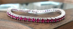 Dazzling Certified 14k Gold 4.5Ct Round Natural Red Ruby Women's Tennis Bracelet - Picture 1 of 12
